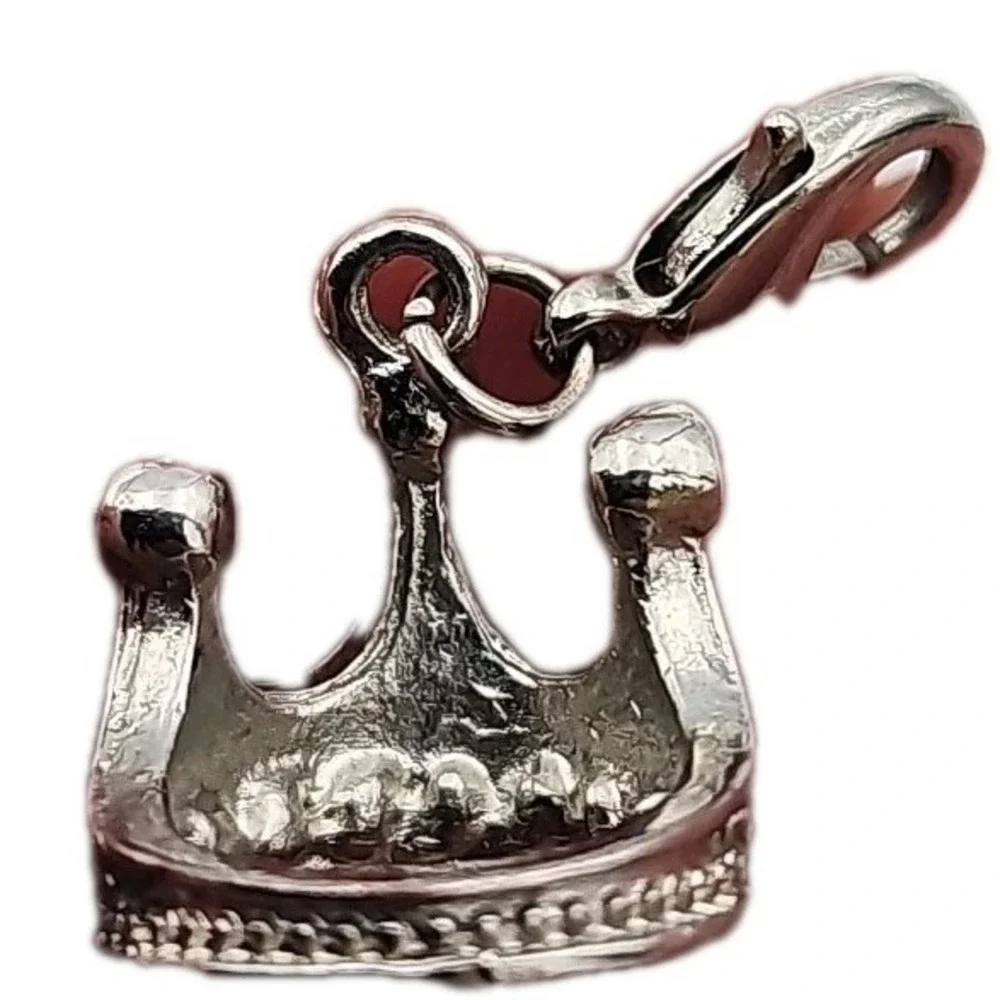 Princess Crown 3D Clip On Charm Rhinestone Silver Tone Bracelet Zipper Pull